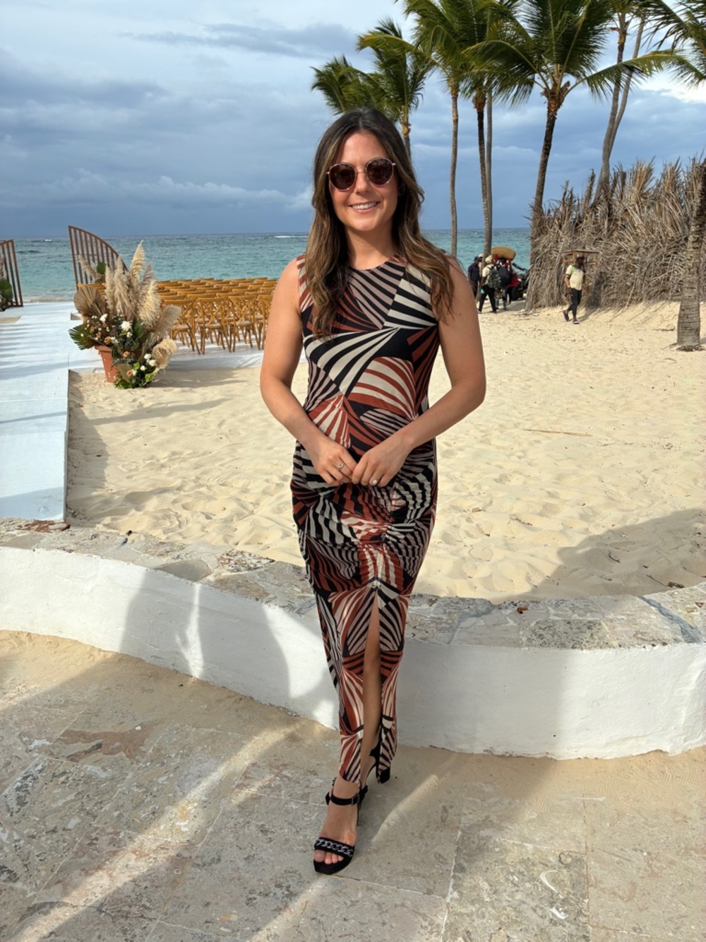 Taylor Sleeveless Midi Dress in Black, Brown & Cream